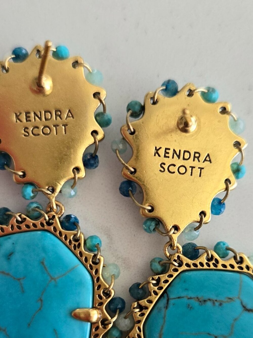 Kendra Scott Yellow Rose Parsons Vintage Gold Statement Earrings Turquoise NWB - Picture 4 of 10